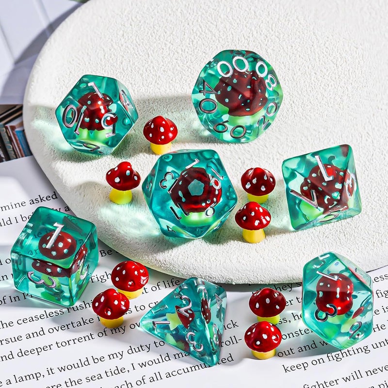 weyano DND Resin Mushroom Dice Set, D&D Polyhedral Dice for Dungeons and Dragons RPG, MTG Role Playing Games D and D Dice 7pc D20 D12 D10 D8 D6 D4 for Ages 15 and Up - Image 2